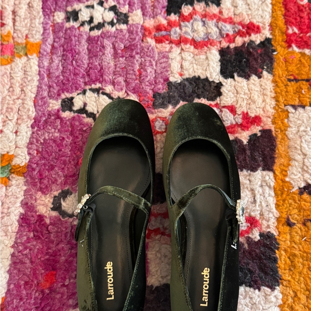 Larroude Green Velvet Blair Flats